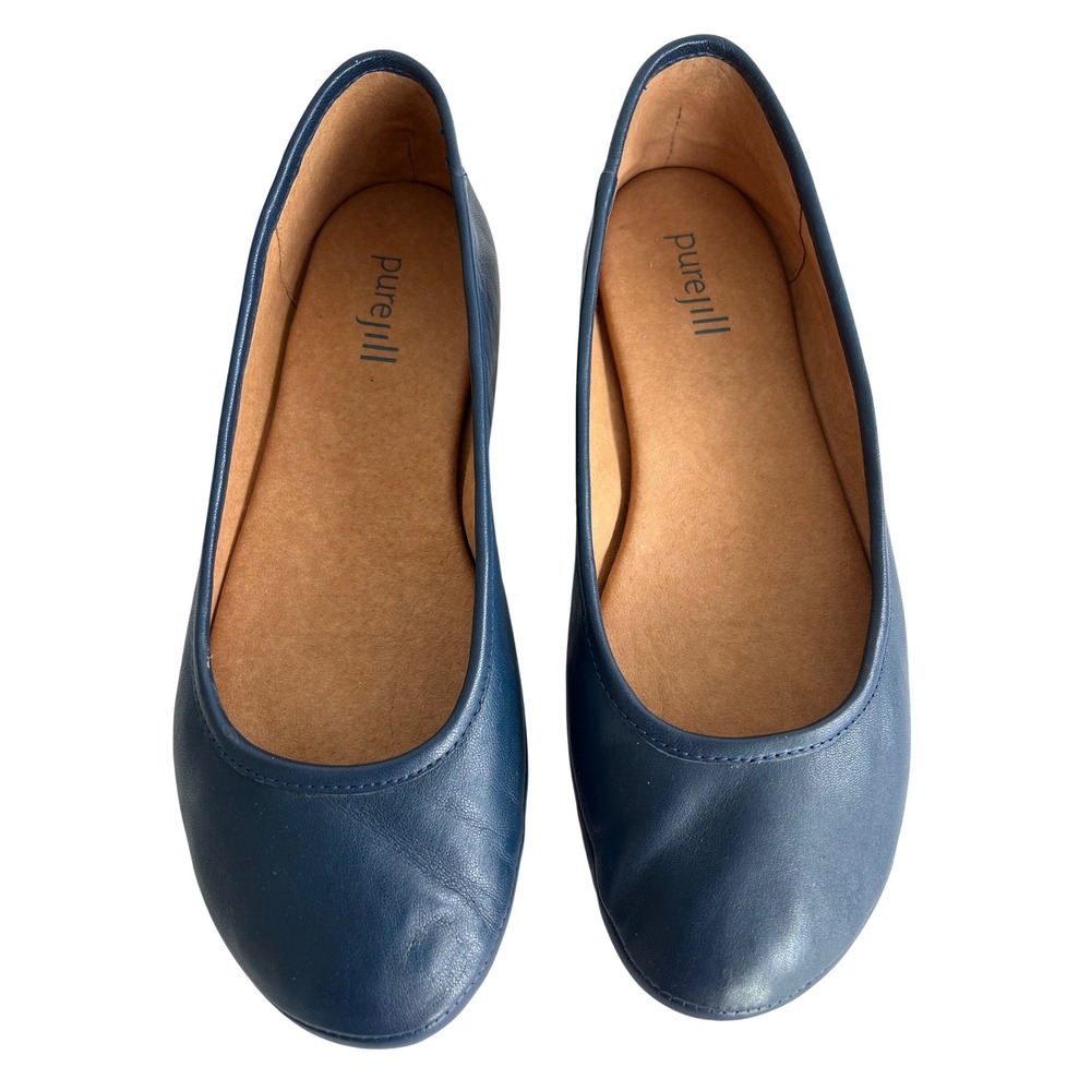 Pure Jill Navy Blue‎ Leather Ballet Flats Round Toe Slip On Shoes Womens Size 6 - Picture 3 of 6